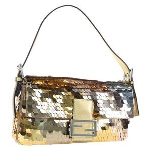 Fendi Mamma Baguette Zucca Jacquard Velvet Gold Leather Shoulder Bag Bag